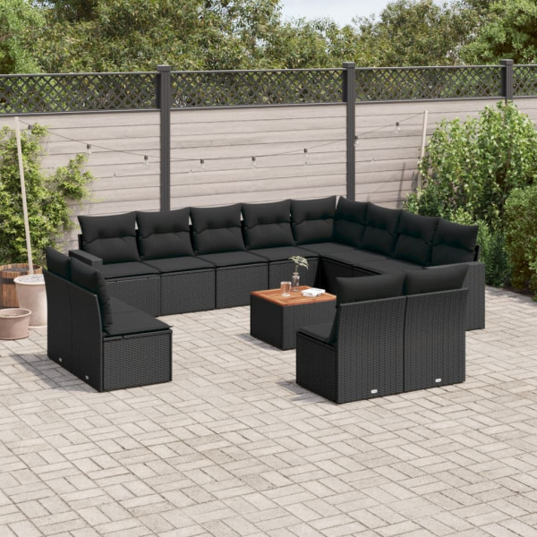 13 pcs conjunto de sofás de jardim com almofadões vime PE preto D