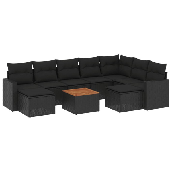 10 pcs conjunto sofás de jardim c/ almofadões vime PE preto M 2