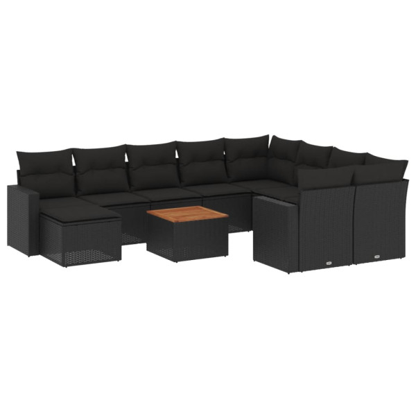 Set de sofás de jardín 11 pzas y cojines ratán sintético negro M 2