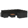 11 pcs conjunto sofás de jardim c/ almofadões vime PE preto 2