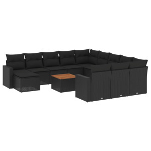 13 pcs conjunto de sofás de jardim com almofadões vime PE preto H