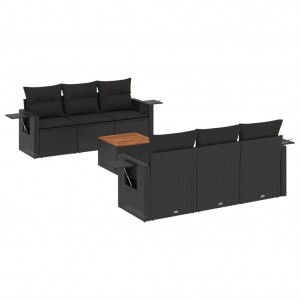 7 pcs conjunto de sofás p/ jardim c/ almofadões vime PE preto H