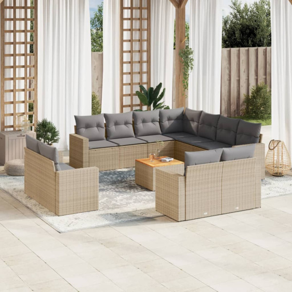 Juego de sofás jardín con cojines beige mezcla 12 pzas ratán PE D