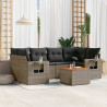 7 pcs conjunto sofás p/ jardim c/ almofadões vime PE cinzento 1