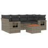 7 pcs conjunto sofás p/ jardim c/ almofadões vime PE cinzento 2