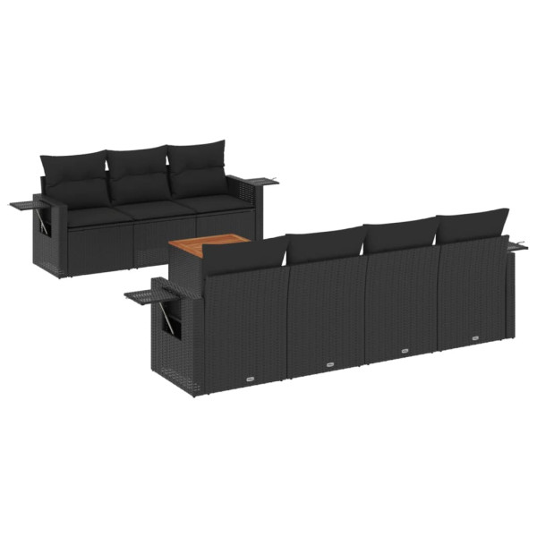 8 pcs conjunto sofás de jardim com almofadões vime PE preto M 2