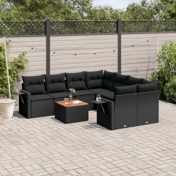 Set de sofás de jardín 8 piezas y cojines ratán sintético negro D