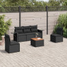 6 pcs conjunto sofás de jardim c/ almofadões vime PE preto 1