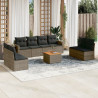 Set de muebles de jardín 9 pzas y cojines ratán sintético gris 1