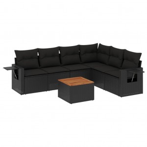 7 pcs conjunto de sofás p/ jardim c/ almofadões vime PE preto H