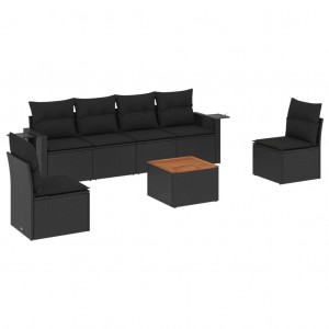 7 pcs conjunto de sofás p/ jardim c/ almofadões vime PE preto H