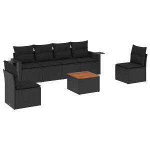 Set de comedor de jardín 7 pzas y cojines ratán sintético negro H