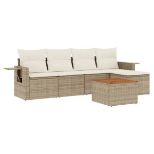 6 pcs conjunto de sofás p/ jardim com almofadões vime PE bege H