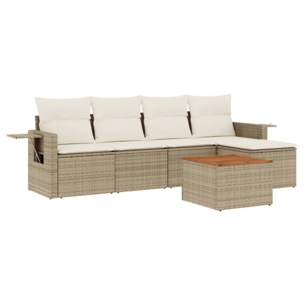6 pcs conjunto de sofás p/ jardim com almofadões vime PE bege M 2