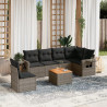 Set de sofás de jardín 7 piezas con cojines ratán PE gris 1