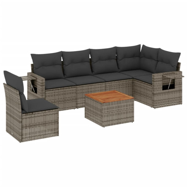 Set de sofás de jardín 7 piezas con cojines ratán PE gris M 2