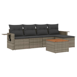 6 pcs conjunto sofás de jardim com almofadões vime cinzento H