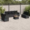 Set de sofás de jardín 8 piezas y cojines ratán sintético negro 1