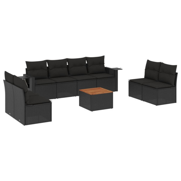 9 pcs conjunto de sofás p/ jardim c/ almofadões vime PE preto M 2
