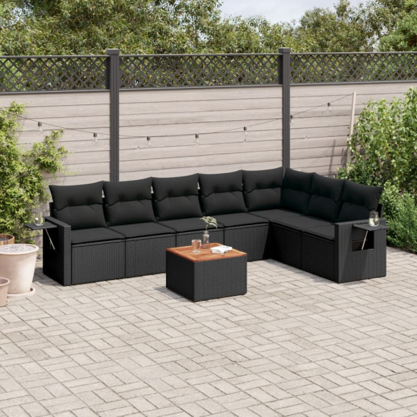 Set de sofás de jardín 8 piezas y cojines ratán sintético negro D