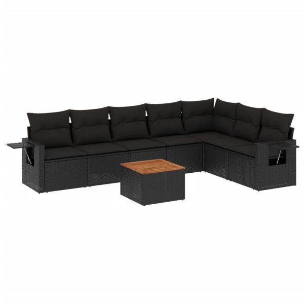 Set de sofás de jardín 8 piezas y cojines ratán sintético negro M 2