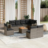 9 pcs conjunto sofás p/ jardim com almofadões vime PE cinzento 1