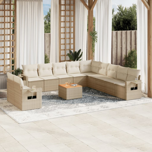 12 pcs conjunto de sofás p/ jardim com almofadões vime PE bege D