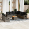 Set de sofás de jardín 10 pzas con cojines ratán sintético gris 1