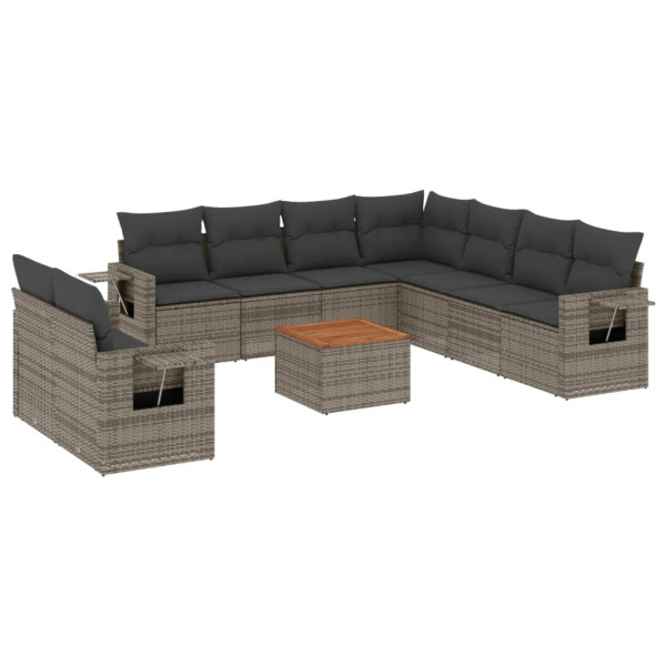 10 pcs conjunto sofás de jardim c/ almofadões vime PE cinzento M 2