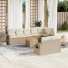 9 pcs conjunto de sofás p/ jardim com almofadões vime PE bege 1