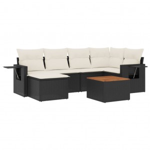 7 pcs conjunto de sofás p/ jardim c/ almofadões vime PE preto H