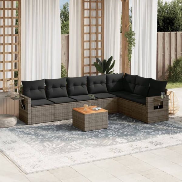 Set de sofás de jardín 8 pzas y cojines ratán sintético gris D