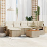 7 pcs conjunto de sofás p/ jardim com almofadões vime PE bege 1