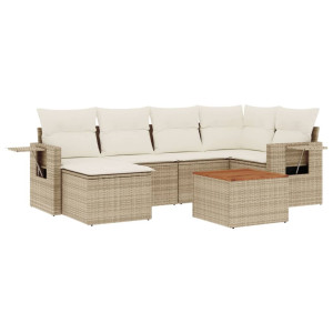 7 pcs conjunto de sofás p/ jardim com almofadões vime PE bege H