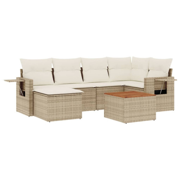 7 pcs conjunto de sofás p/ jardim com almofadões vime PE bege M 2