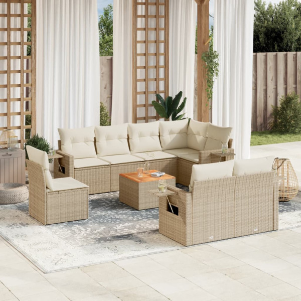 9 pcs conjunto de sofás p/ jardim com almofadões vime PE bege D