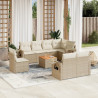9 pcs conjunto de sofás p/ jardim com almofadões vime PE bege 1