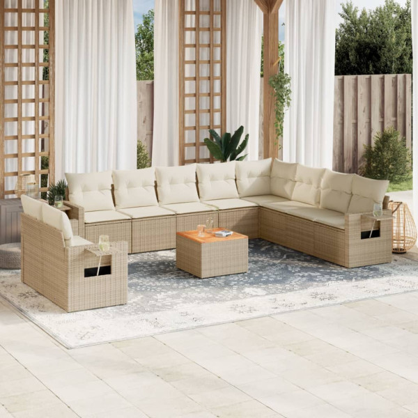11 pcs conjunto sofás de jardim c/ almofadões vime PE bege D