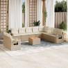 11 pcs conjunto sofás de jardim c/ almofadões vime PE bege 1