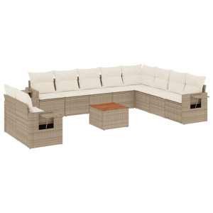 11 pcs conjunto sofás de jardim c/ almofadões vime PE bege H
