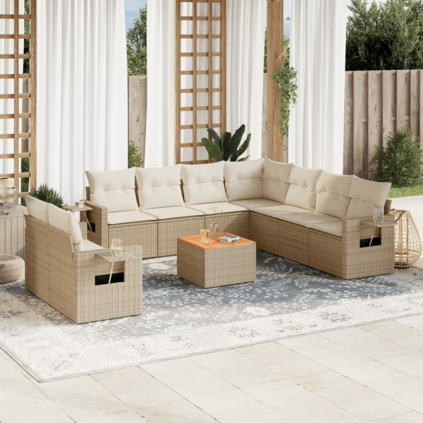 Juego de sofás jardín con cojines beige 10 pzas ratán sintético D