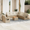 10 pcs conjunto de sofás p/ jardim com almofadões vime PE bege 1