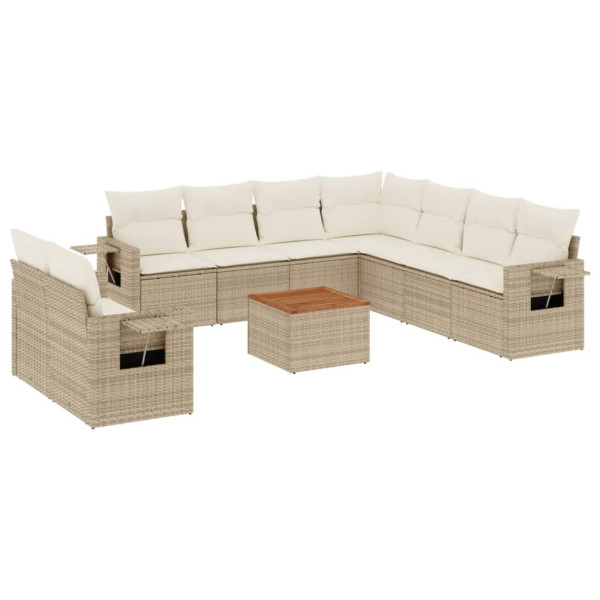 Juego de sofás jardín con cojines beige 10 pzas ratán sintético M 2