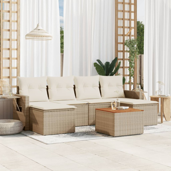 7 pcs conjunto de sofás p/ jardim com almofadões vime PE bege D