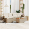 7 pcs conjunto de sofás p/ jardim com almofadões vime PE bege 1