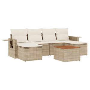 7 pcs conjunto de sofás p/ jardim com almofadões vime PE bege H