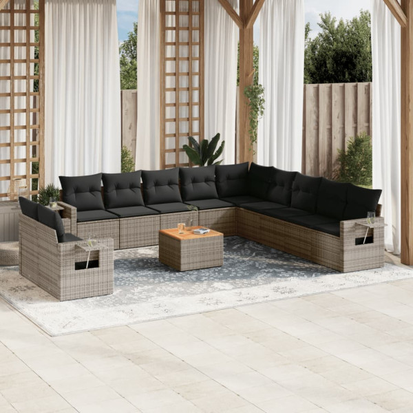Set de sofás de jardín 12 pzas con cojines ratán sintético gris D
