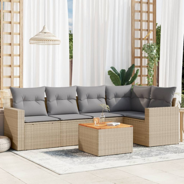 Juego de sofás jardín con cojines beige mezcla 6 pzas ratán PE D