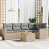 6 pcs conj. sofás jardim c/ almofadões vime PE bege misturado 1