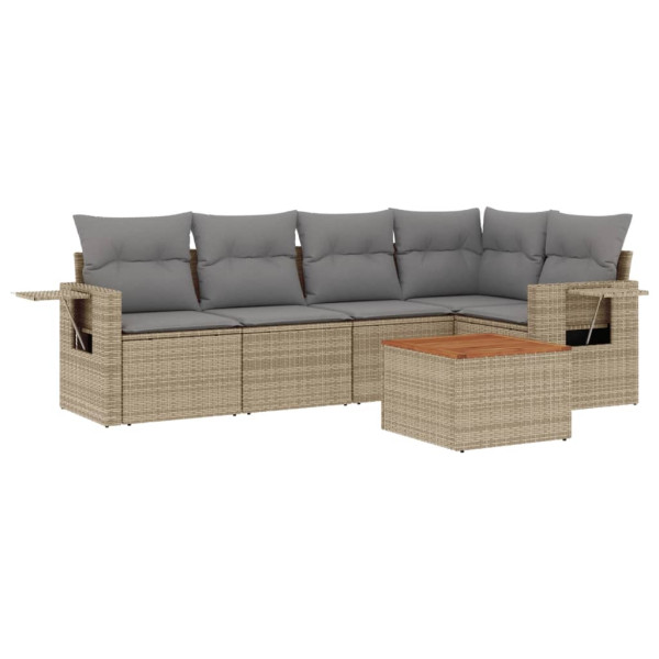 Juego de sofás jardín con cojines beige mezcla 6 pzas ratán PE M 2